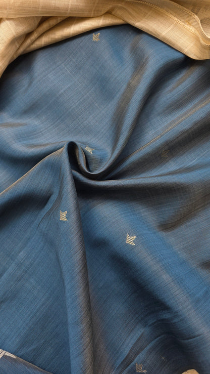 Mohini | Blue/off-white Cotton Silk Jamdani Saree