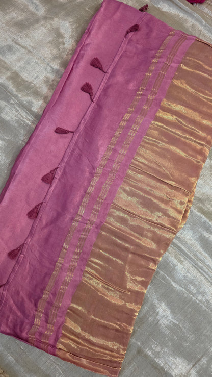 Aura Pink soft plain modal | Tissue pallu