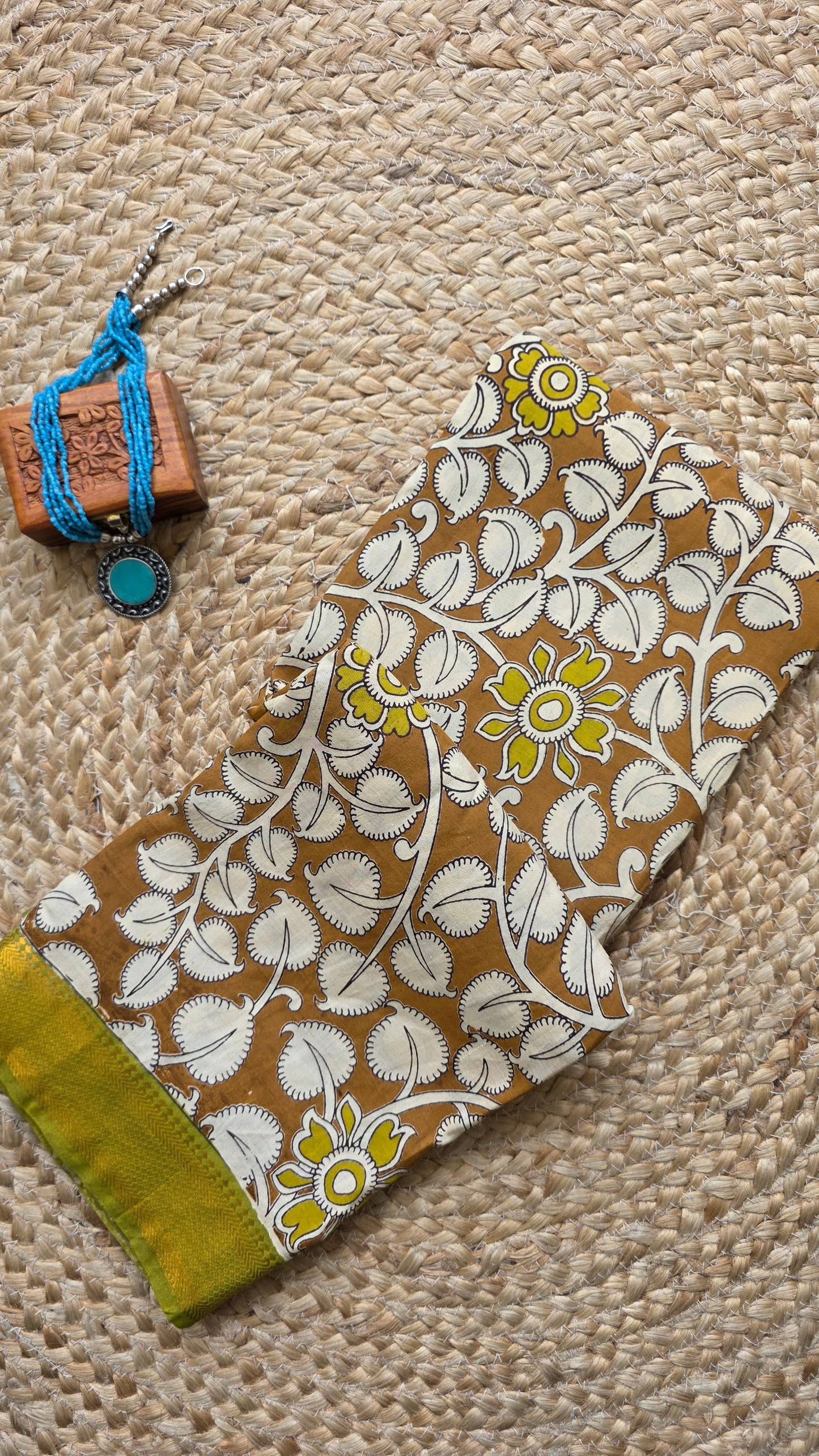 Katha Sandalwood Chennuri Silk|kalamkari Saree