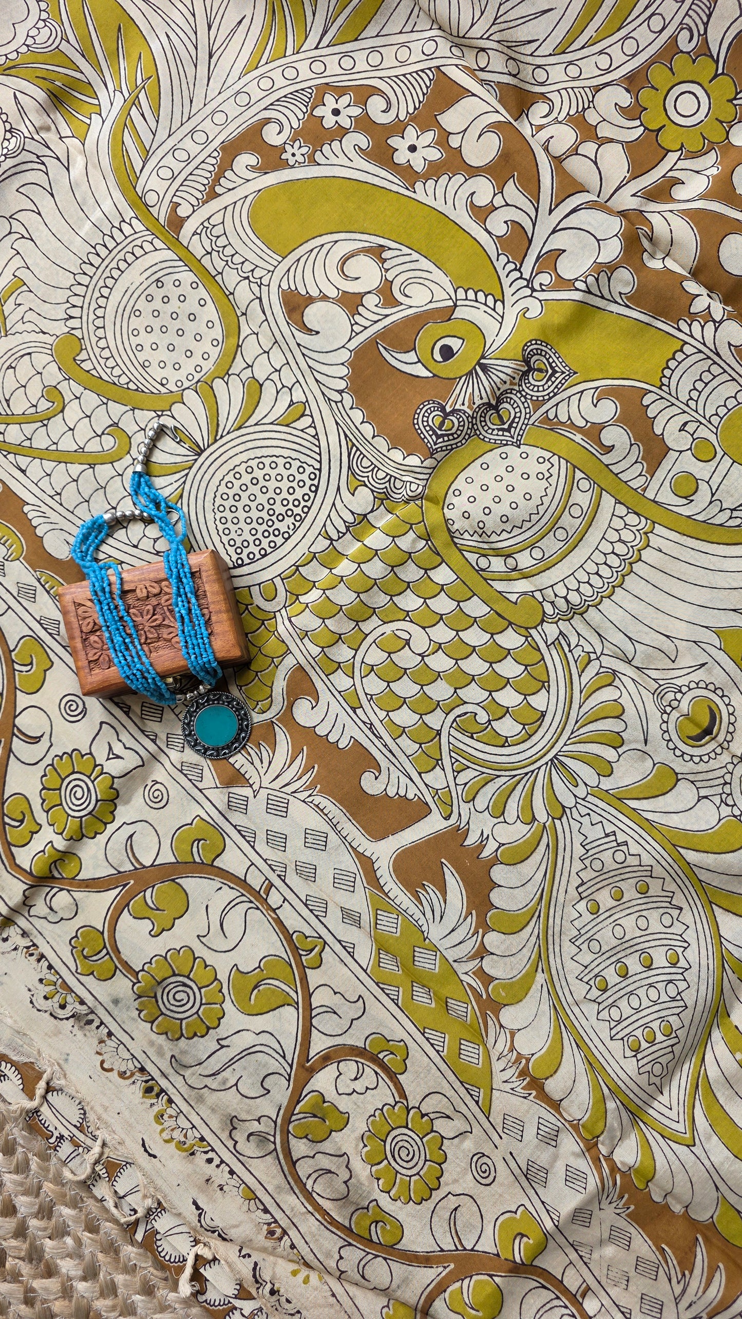 Katha Sandalwood Chennuri Silk|kalamkari Saree