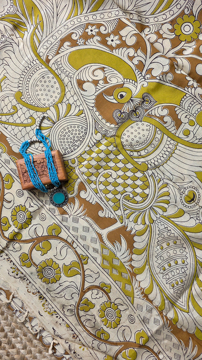 Katha Sandalwood Chennuri Silk|kalamkari Saree