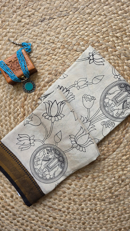 Katha Ivory Outline Chennuri Silk|kalamkari Saree