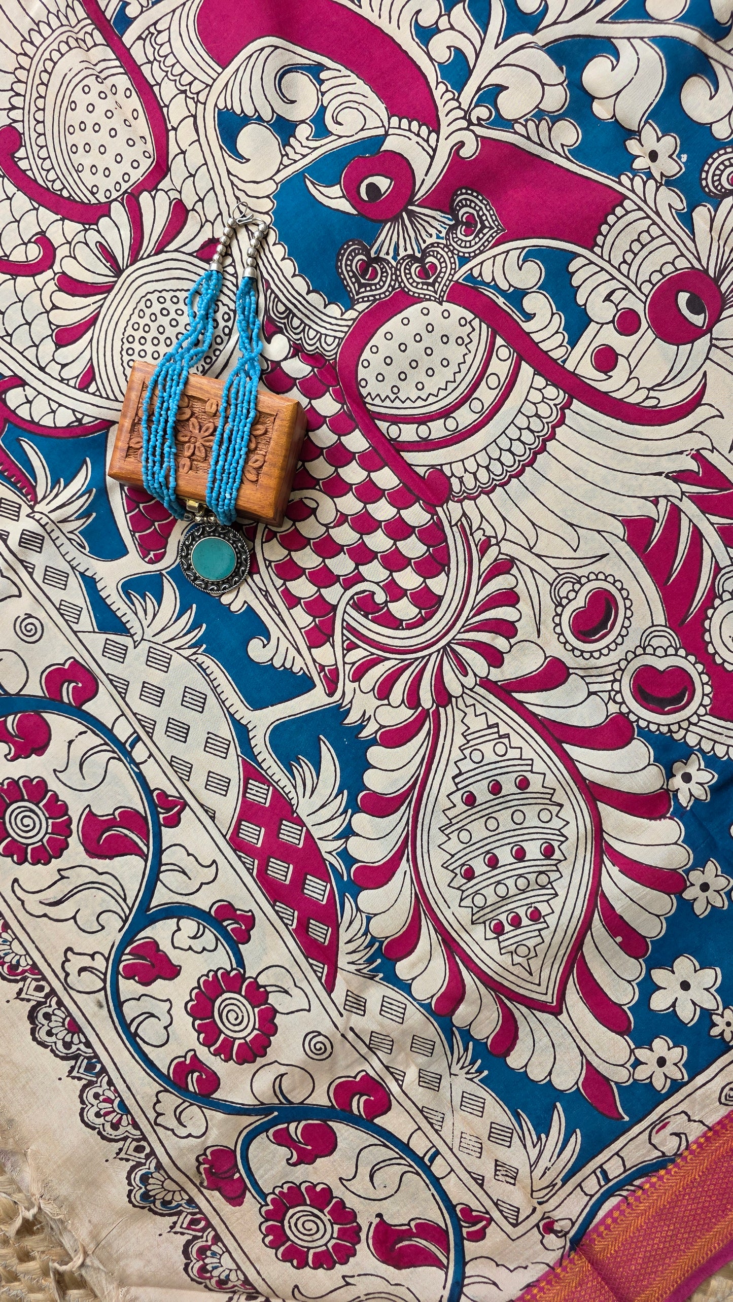 Katha Blue Outline Chennuri Silk|kalamkari Saree