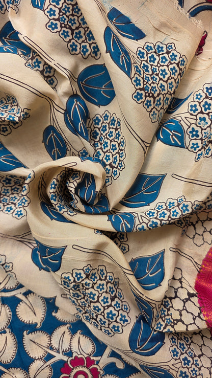 Katha Blue Outline Chennuri Silk|kalamkari Saree