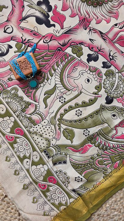 Katha Blue Chennuri Silk|kalamkari Saree