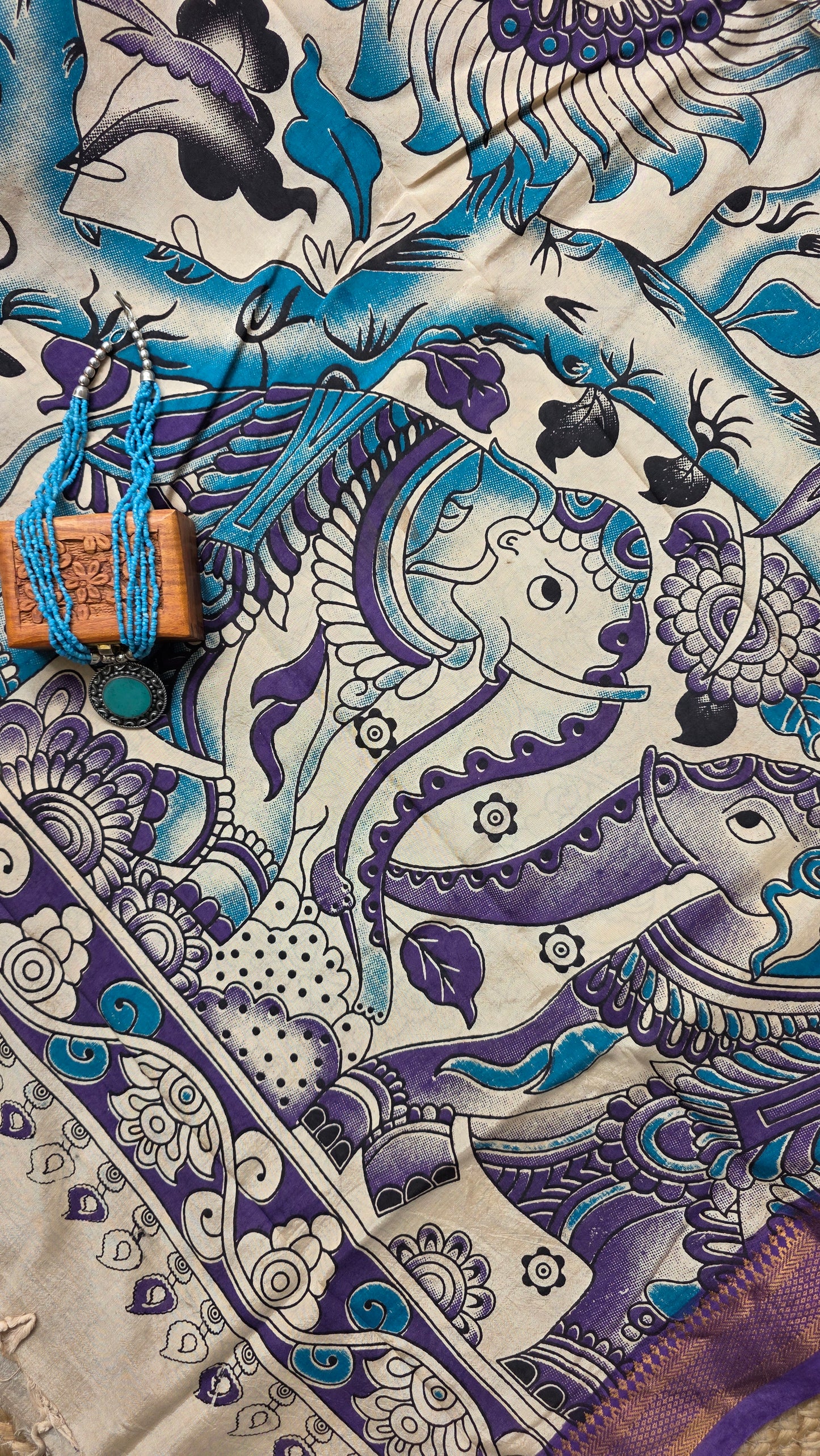 Katha Blue Outline Chennuri Silk|kalamkari Saree