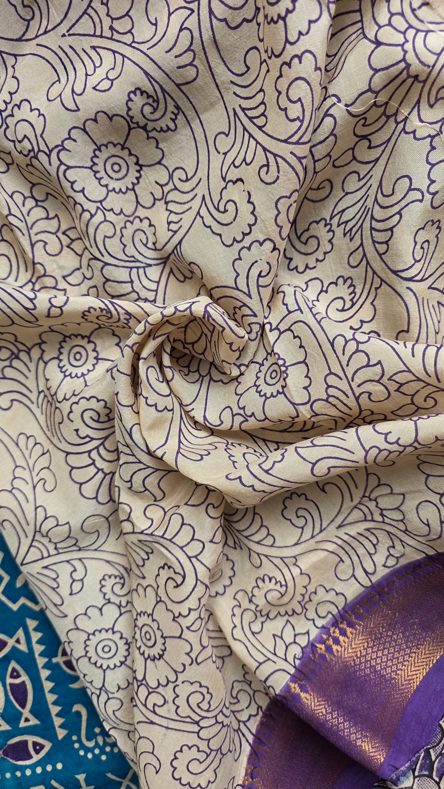 Katha Blue Outline Chennuri Silk|kalamkari Saree