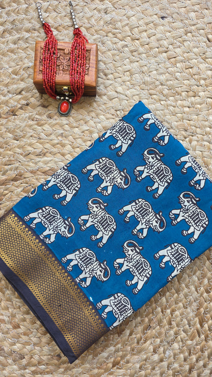 Katha Blue Chennuri Silk|kalamkari Saree