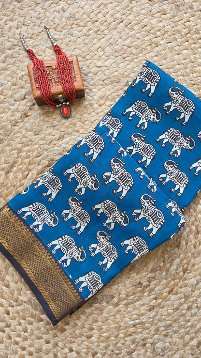 Katha Blue Chennuri Silk|kalamkari Saree