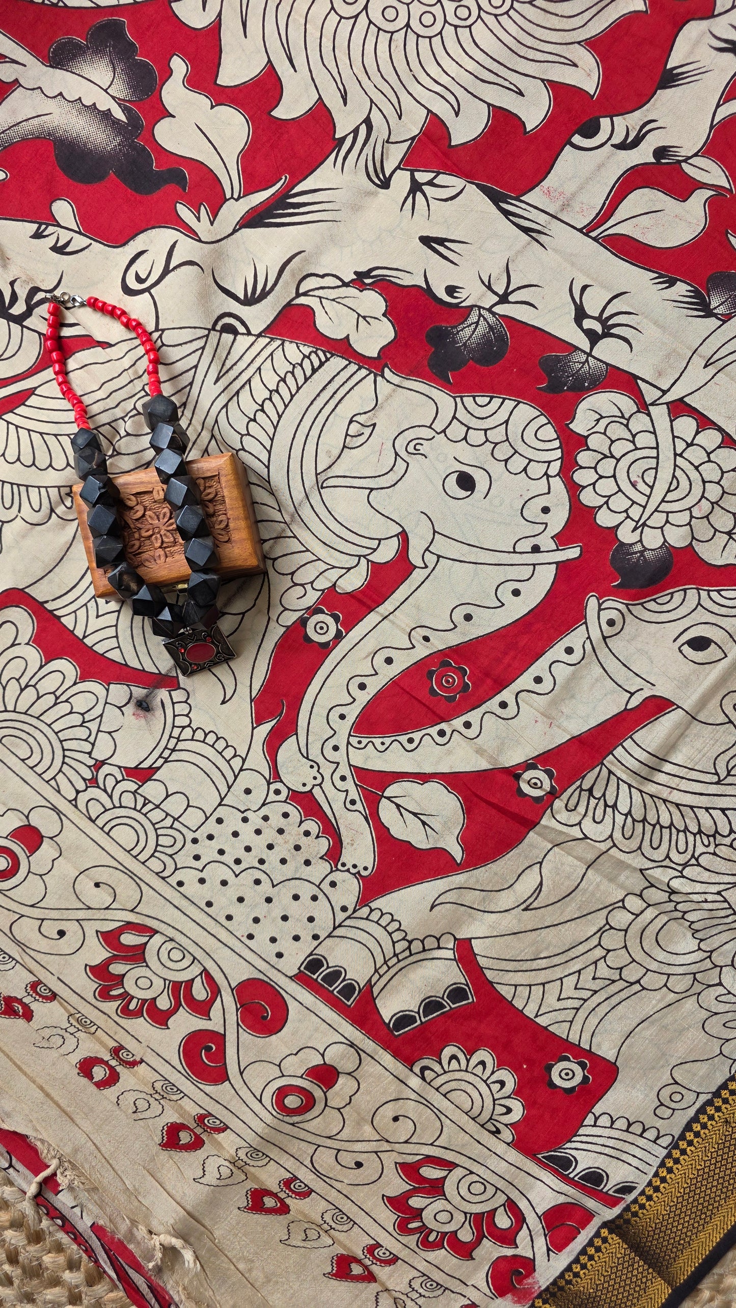 Katha Red Chennuri Silk|kalamkari Saree
