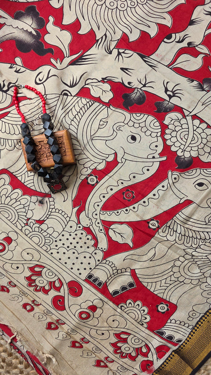 Katha Red Chennuri Silk|kalamkari Saree