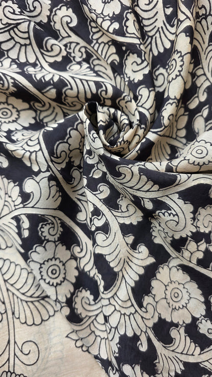 Katha ivory/black Chennuri Silk|kalamkari Saree