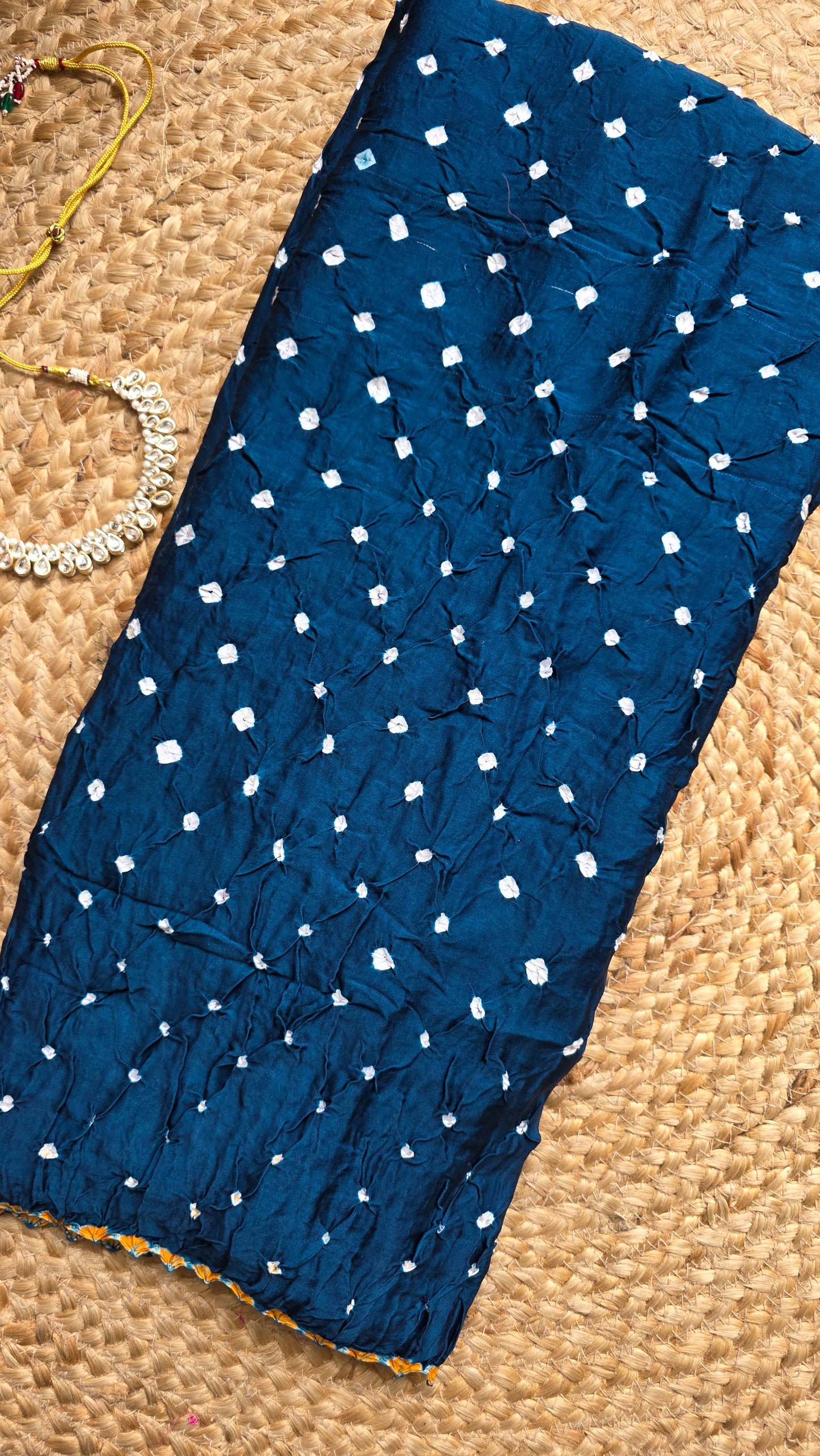 Boond|Blue Bandhej with Rasmandal Pallu