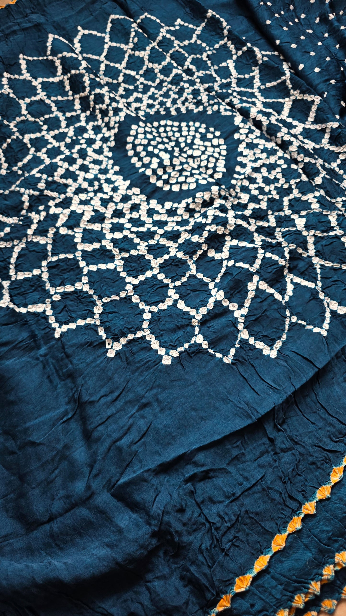 Boond|Blue Bandhej with Rasmandal Pallu