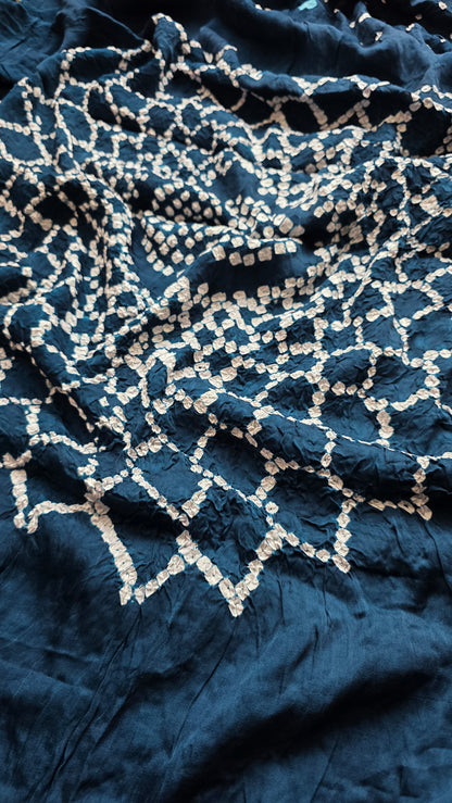 Boond|Blue Bandhej with Rasmandal Pallu