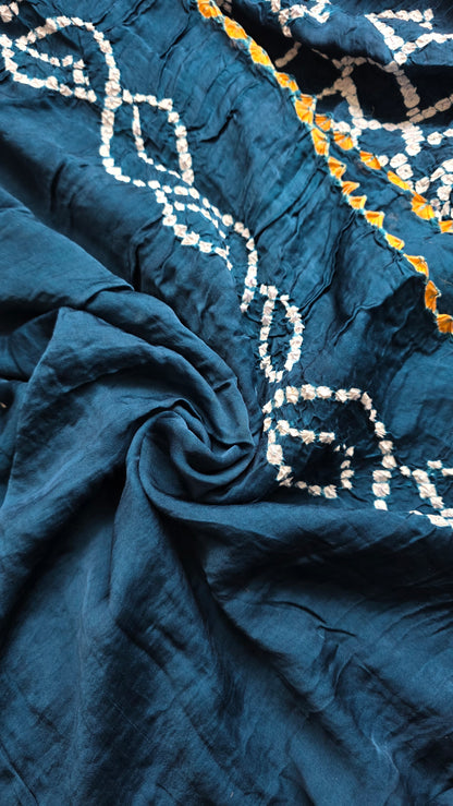 Boond|Blue Bandhej with Rasmandal Pallu