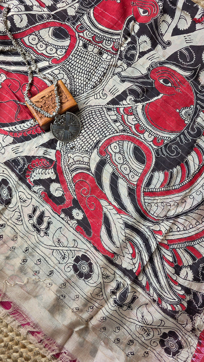 Katha| Pink kalamkari Silk Saree