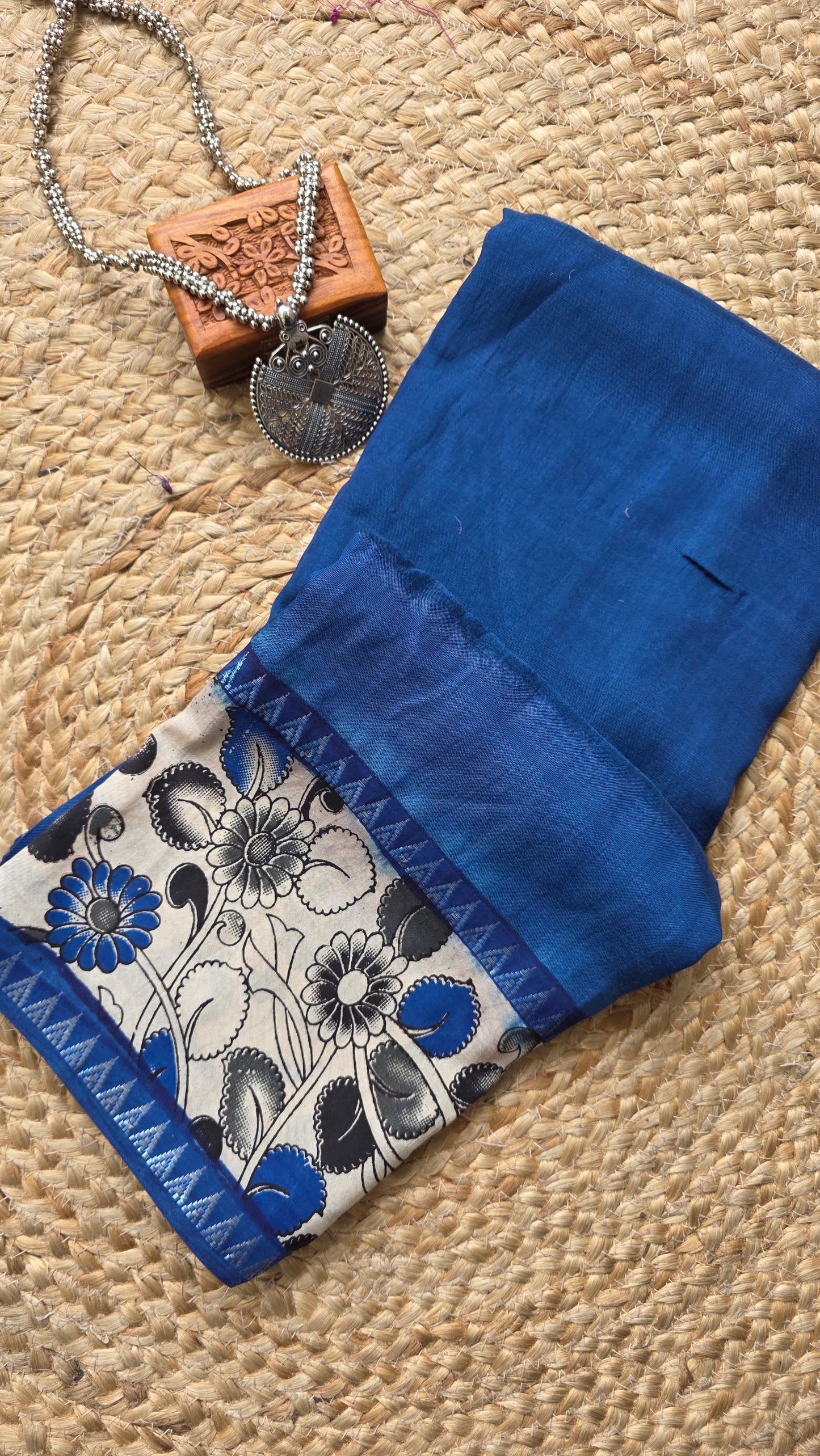 Katha| Blue kalamkari Silk Saree