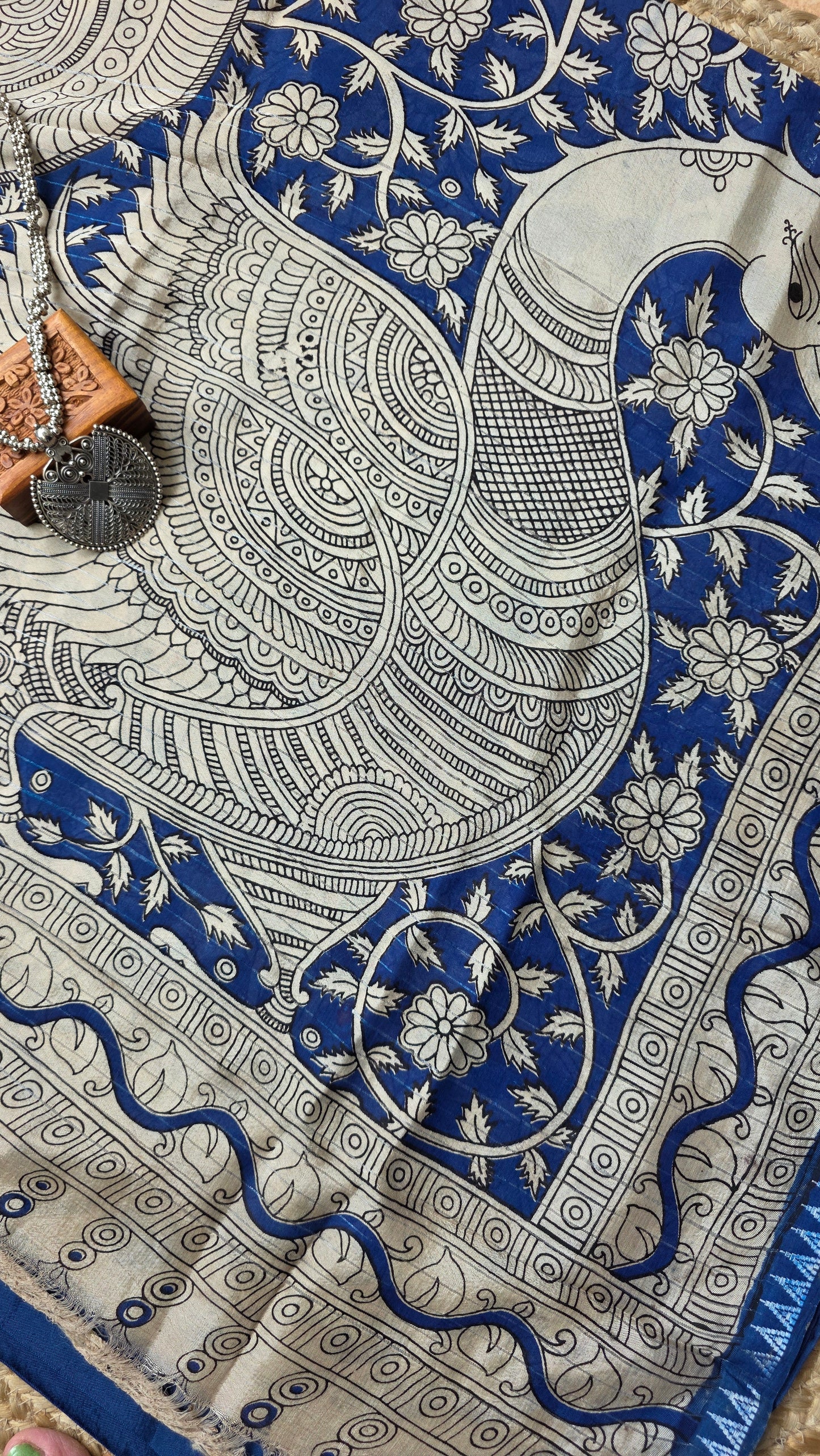 Katha| Blue kalamkari Silk Saree
