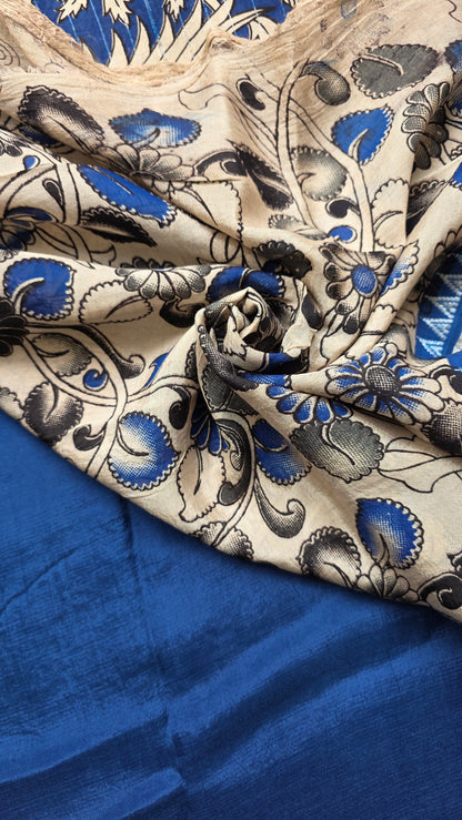 Katha| Blue kalamkari Silk Saree