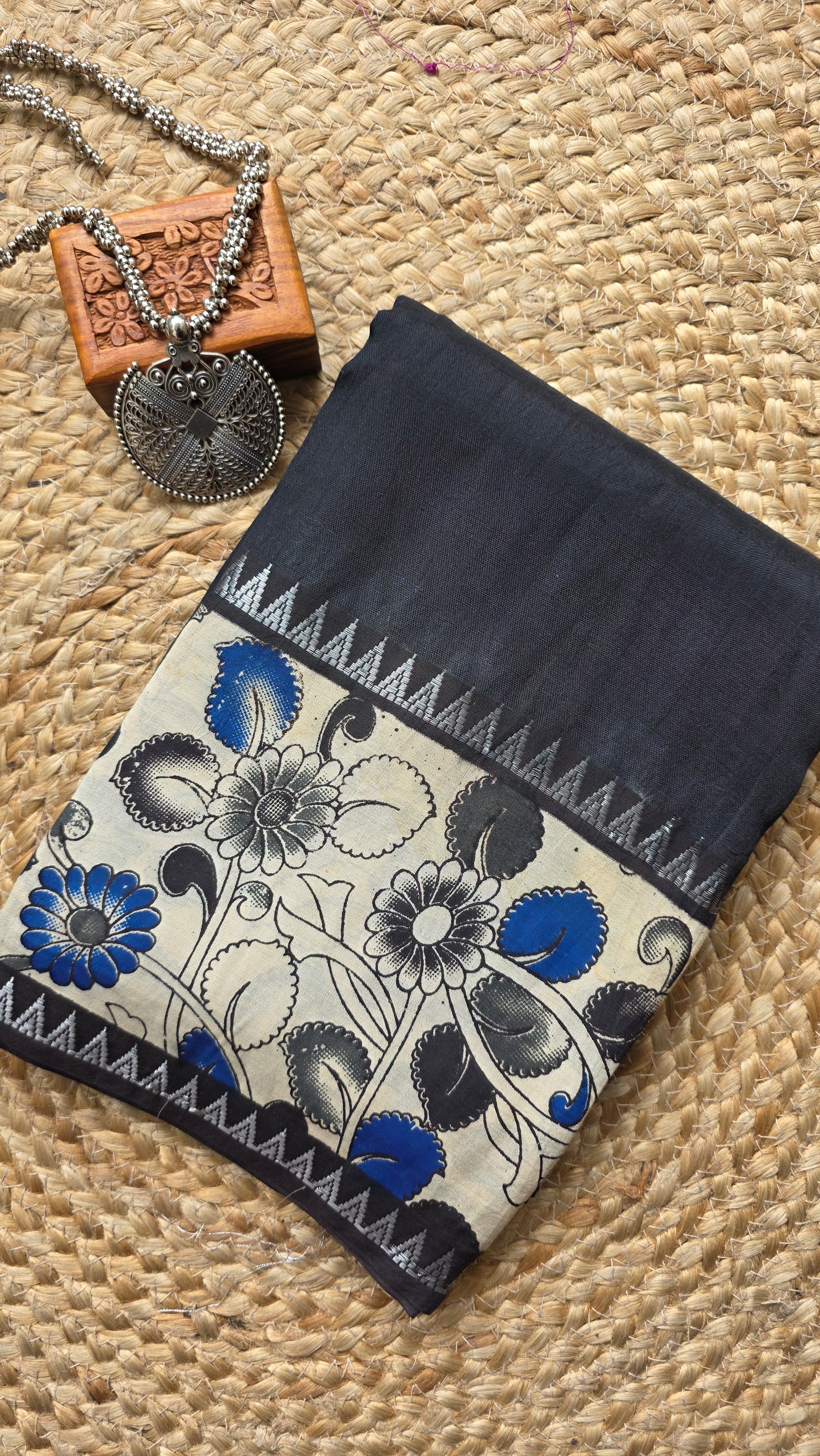 Katha| Black kalamkari Silk Saree