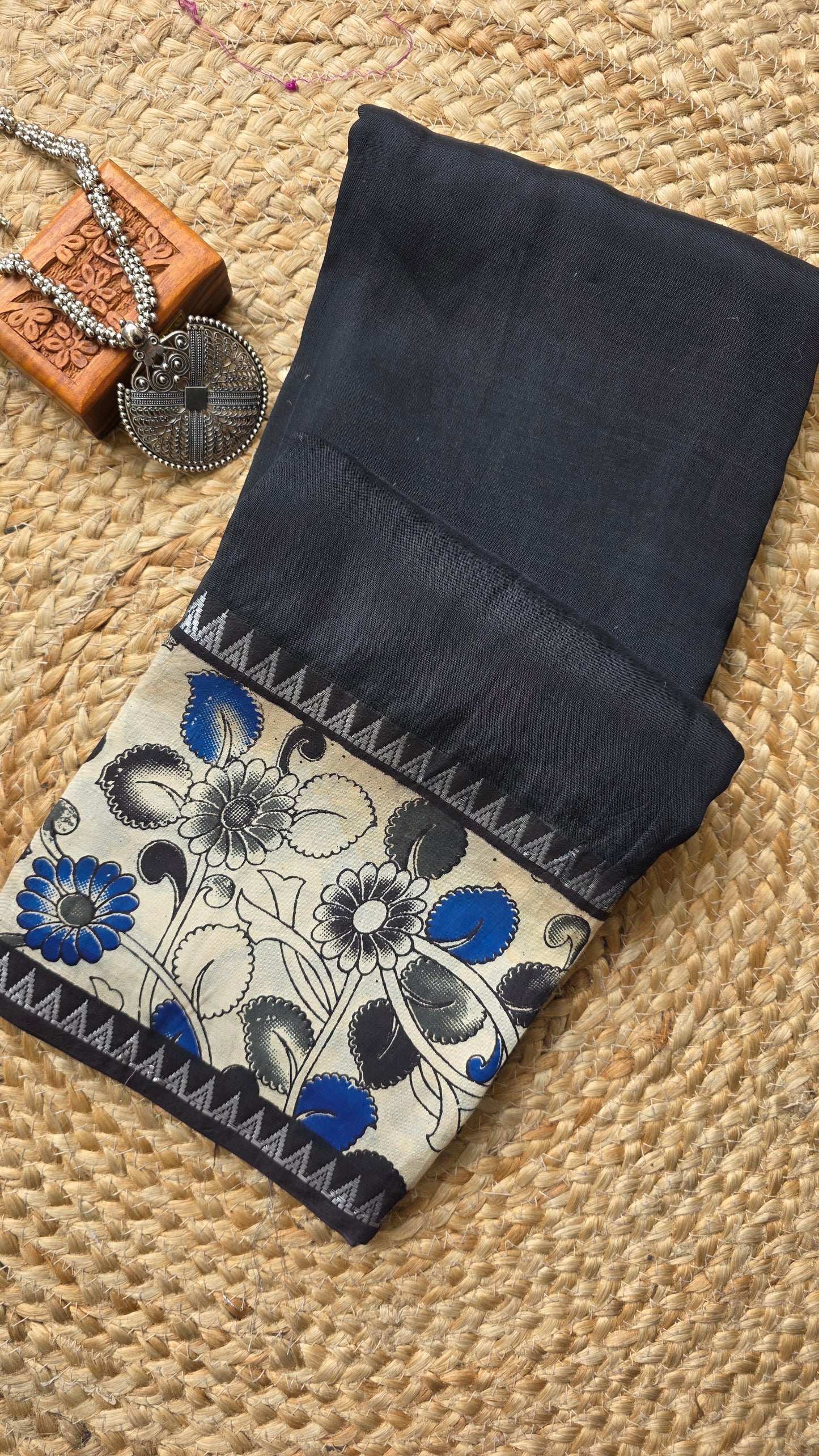 Katha| Black kalamkari Silk Saree