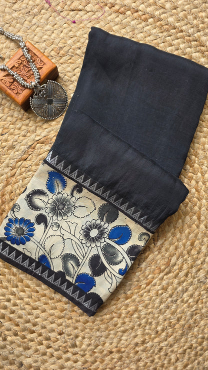 Katha| Black kalamkari Silk Saree