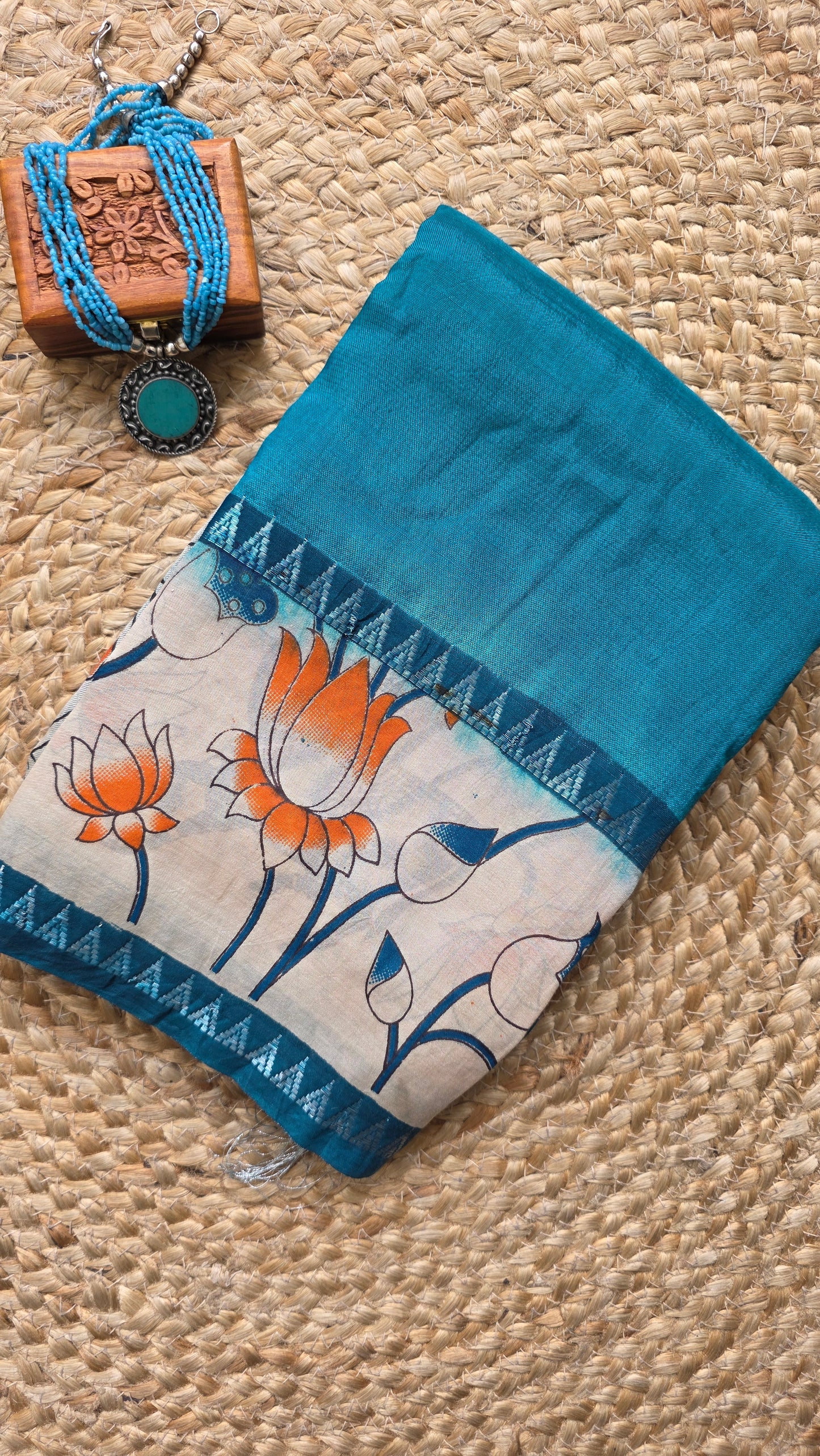 Katha| Blue kalamkari Silk Saree