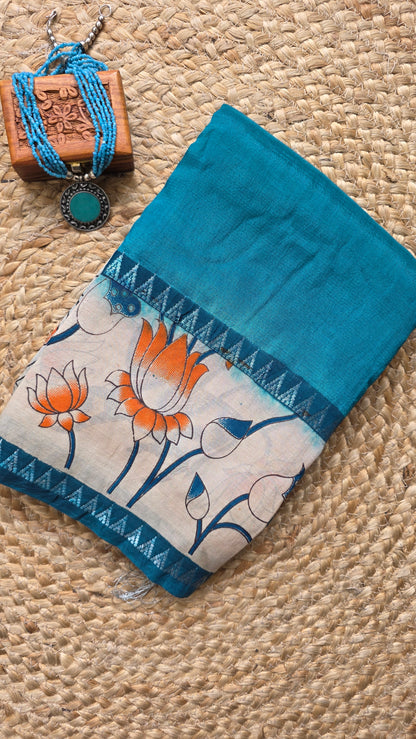 Katha| Blue kalamkari Silk Saree