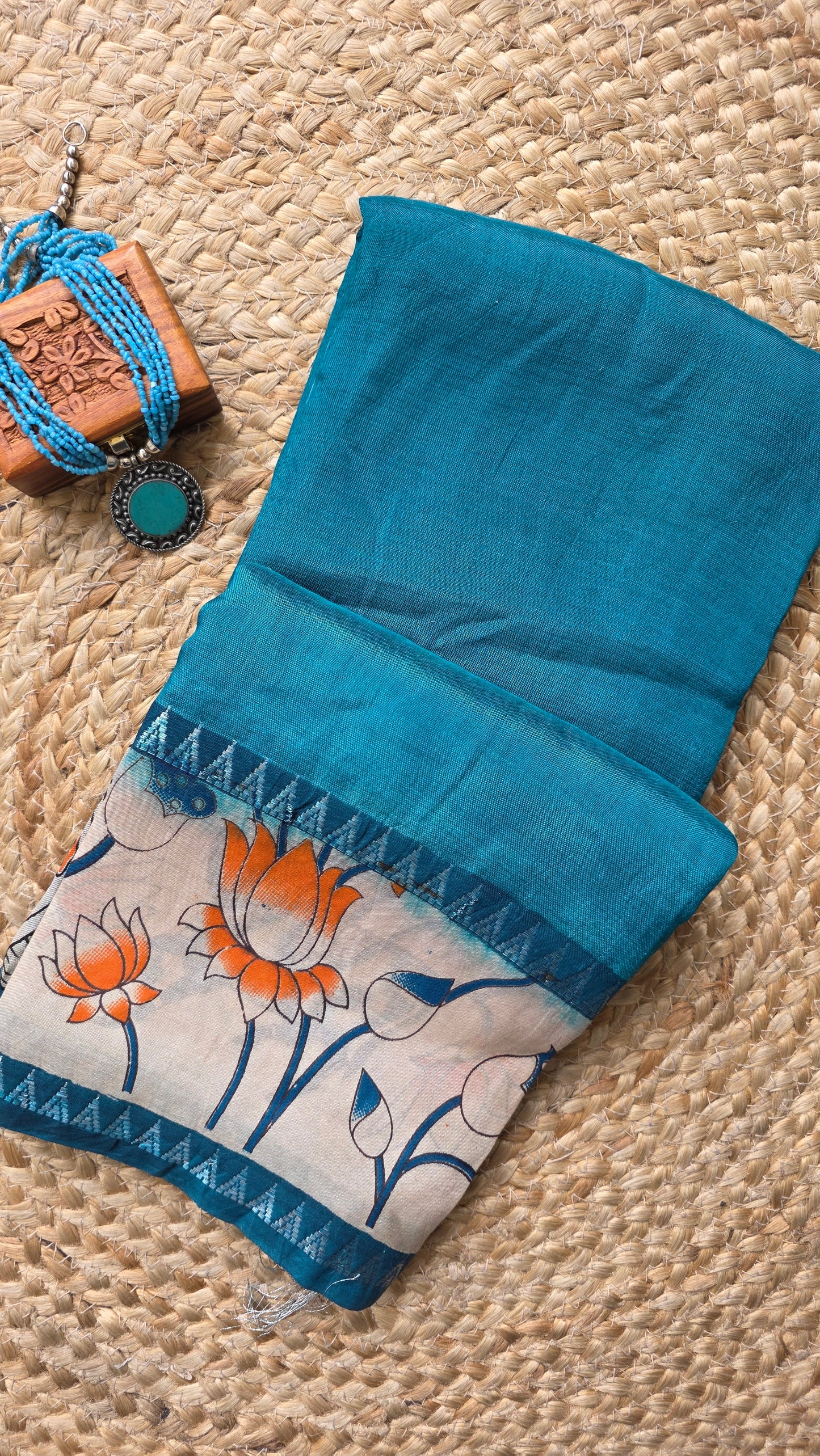 Katha| Blue kalamkari Silk Saree