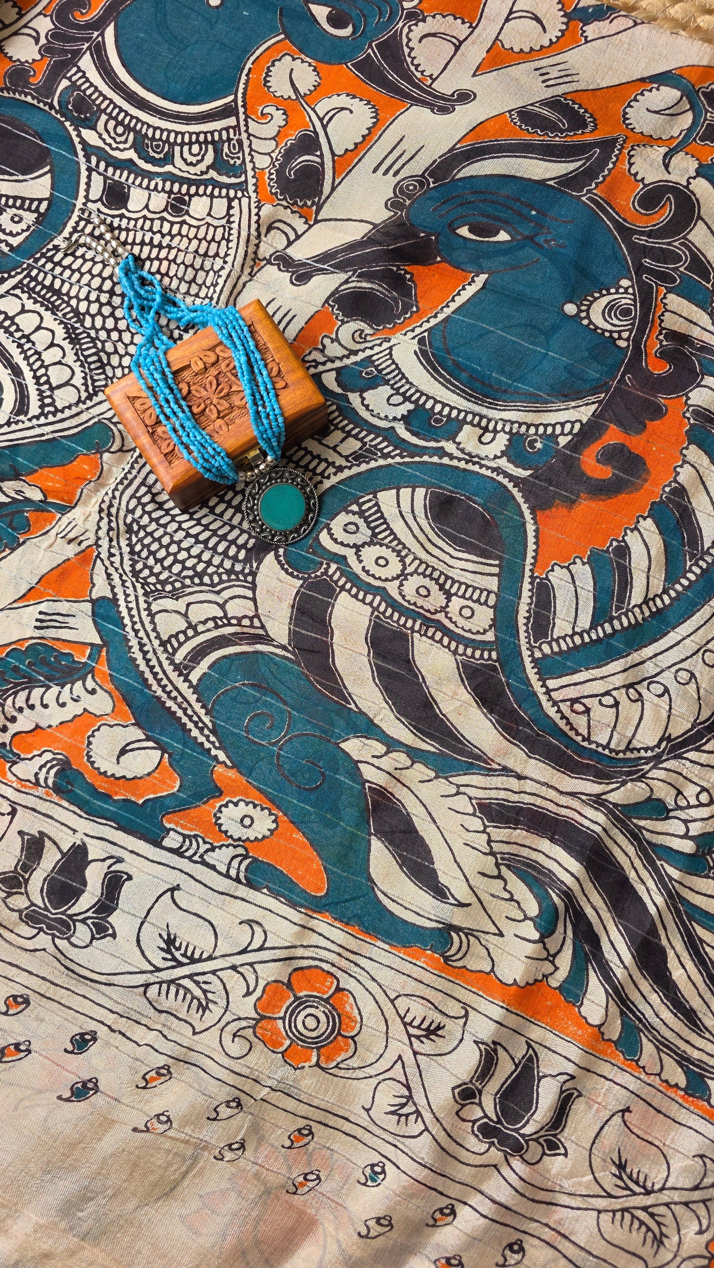 Katha| Blue kalamkari Silk Saree