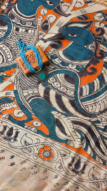 Katha| Blue kalamkari Silk Saree