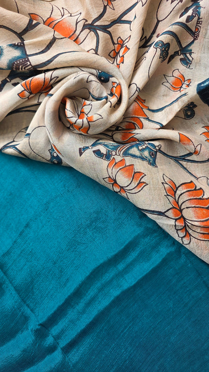 Katha| Blue kalamkari Silk Saree