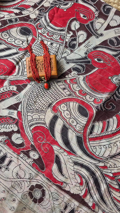 Katha| Brown kalamkari Silk Saree
