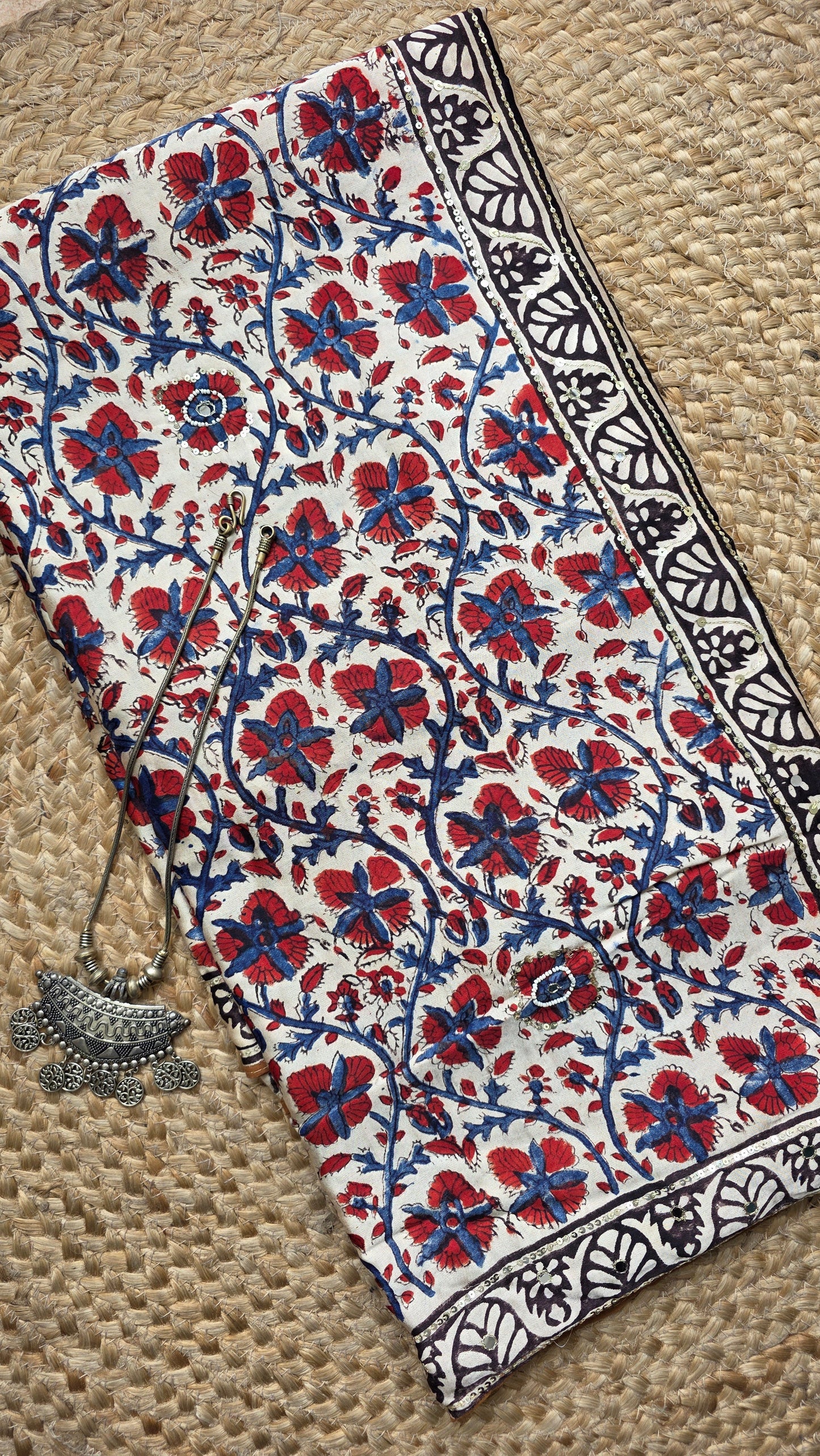 Bijli |Modal ajrakh Saree tissue pallu with hand embroidery