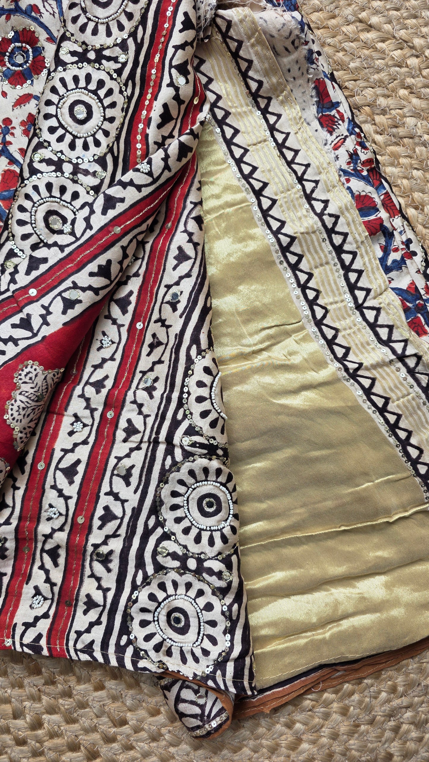 Bijli |Modal ajrakh Saree tissue pallu with hand embroidery