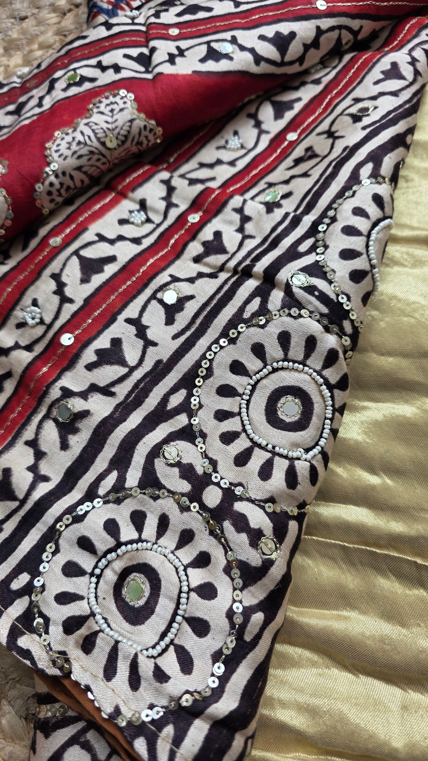 Bijli |Modal ajrakh Saree tissue pallu with hand embroidery