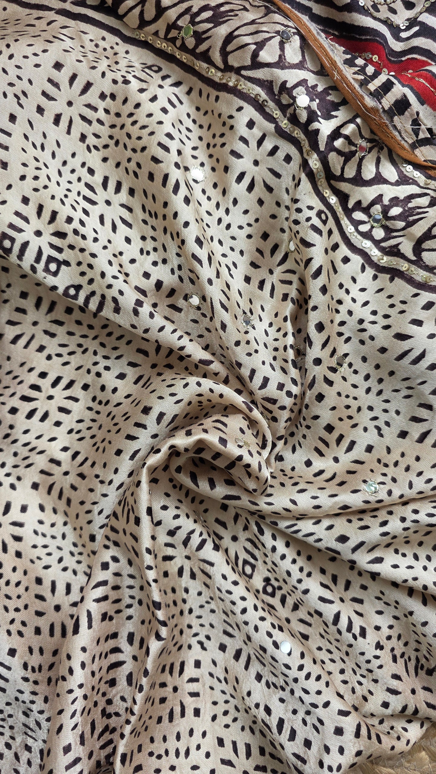 Bijli |Modal ajrakh Saree tissue pallu with hand embroidery