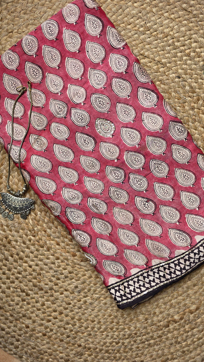 Bijli |Modal ajrakh Saree tissue pallu with hand embroidery