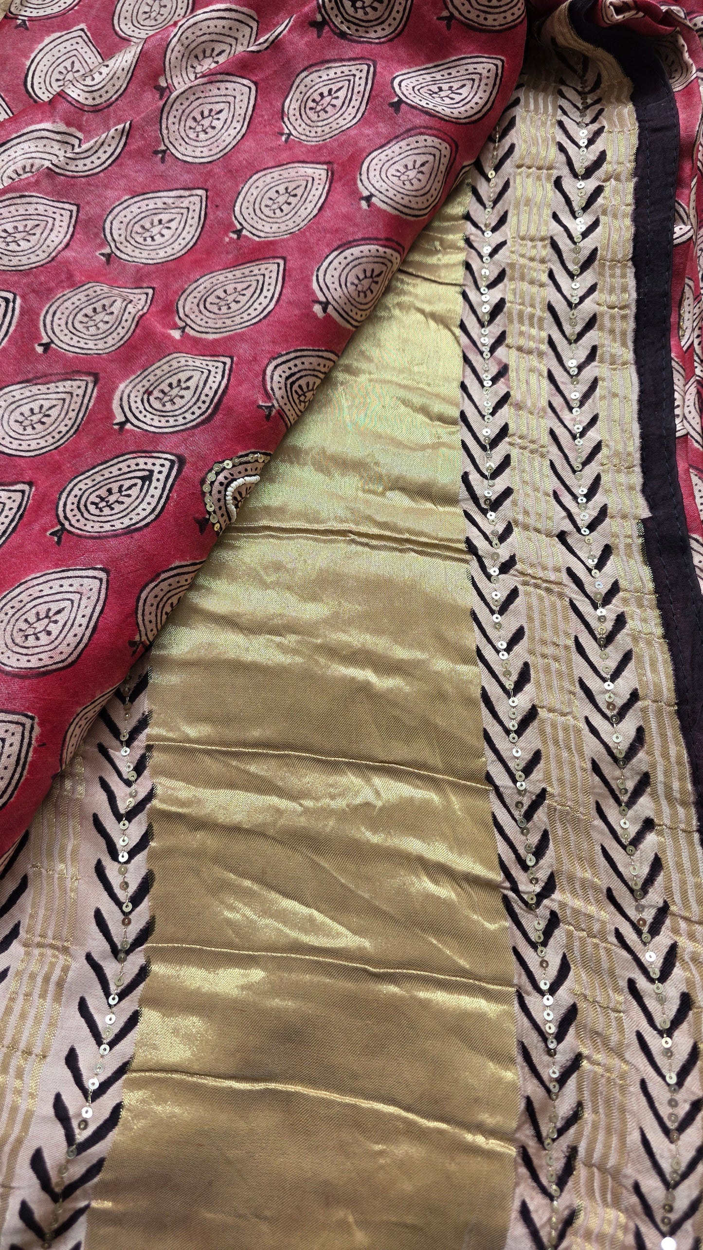 Bijli |Modal ajrakh Saree tissue pallu with hand embroidery