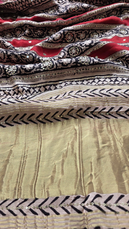 Bijli |Modal ajrakh Saree tissue pallu with hand embroidery