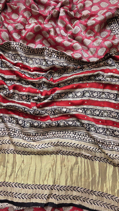 Bijli |Modal ajrakh Saree tissue pallu with hand embroidery