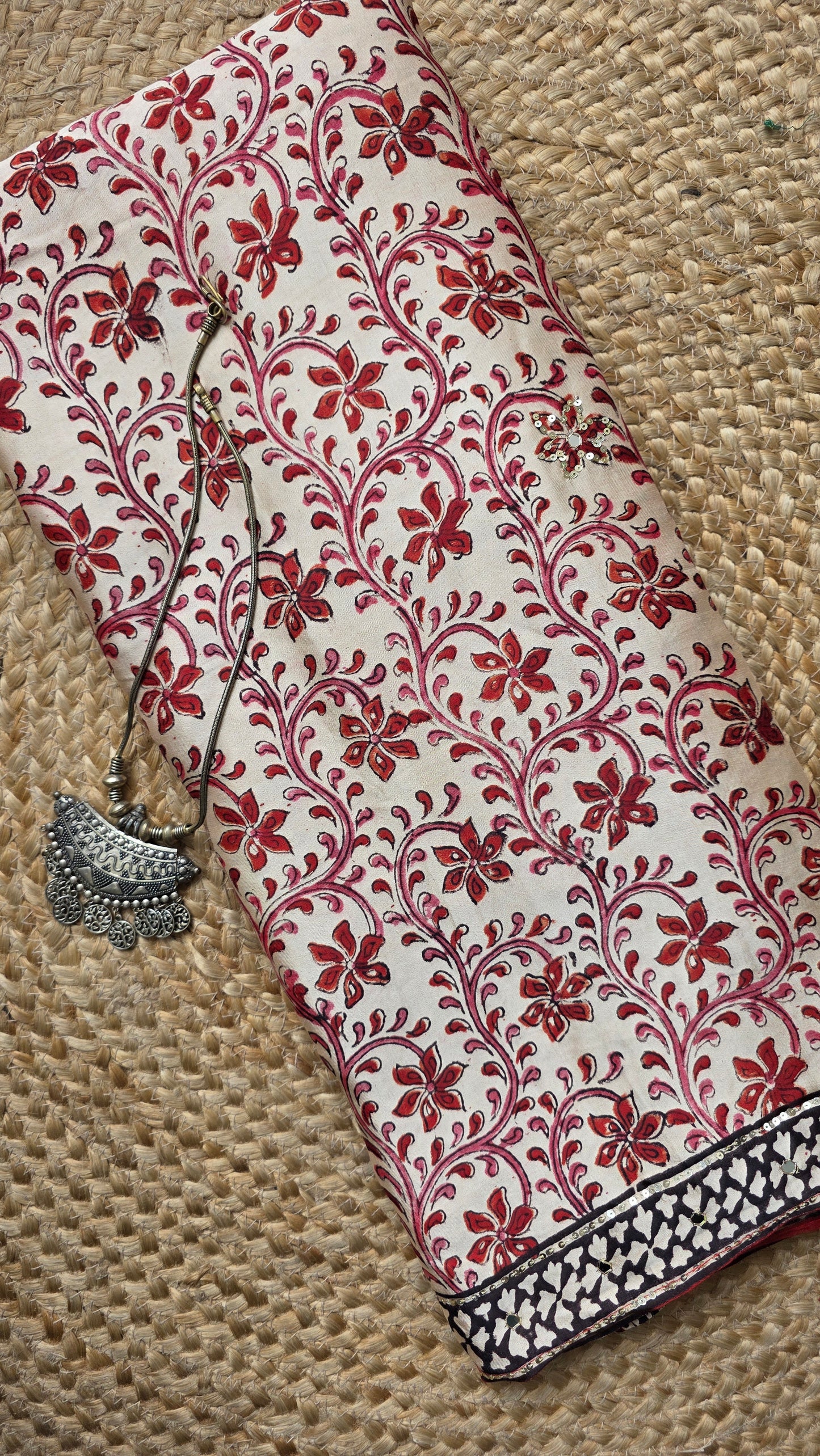 Bijli |Modal ajrakh Saree tissue pallu with hand embroidery