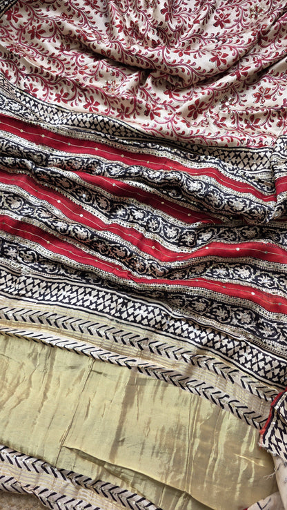 Bijli |Modal ajrakh Saree tissue pallu with hand embroidery