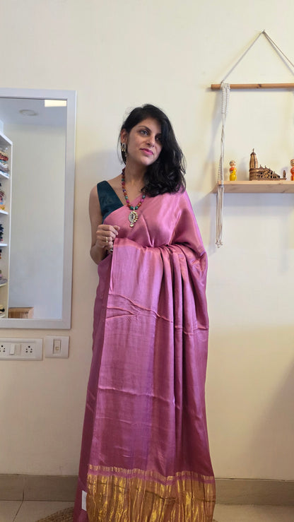 Aura Pink soft plain modal | Tissue pallu