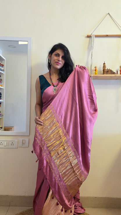 Aura Pink soft plain modal | Tissue pallu