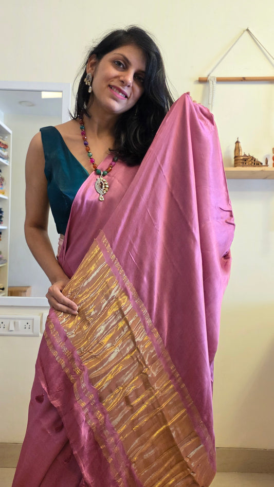 Aura Pink soft plain modal | Tissue pallu