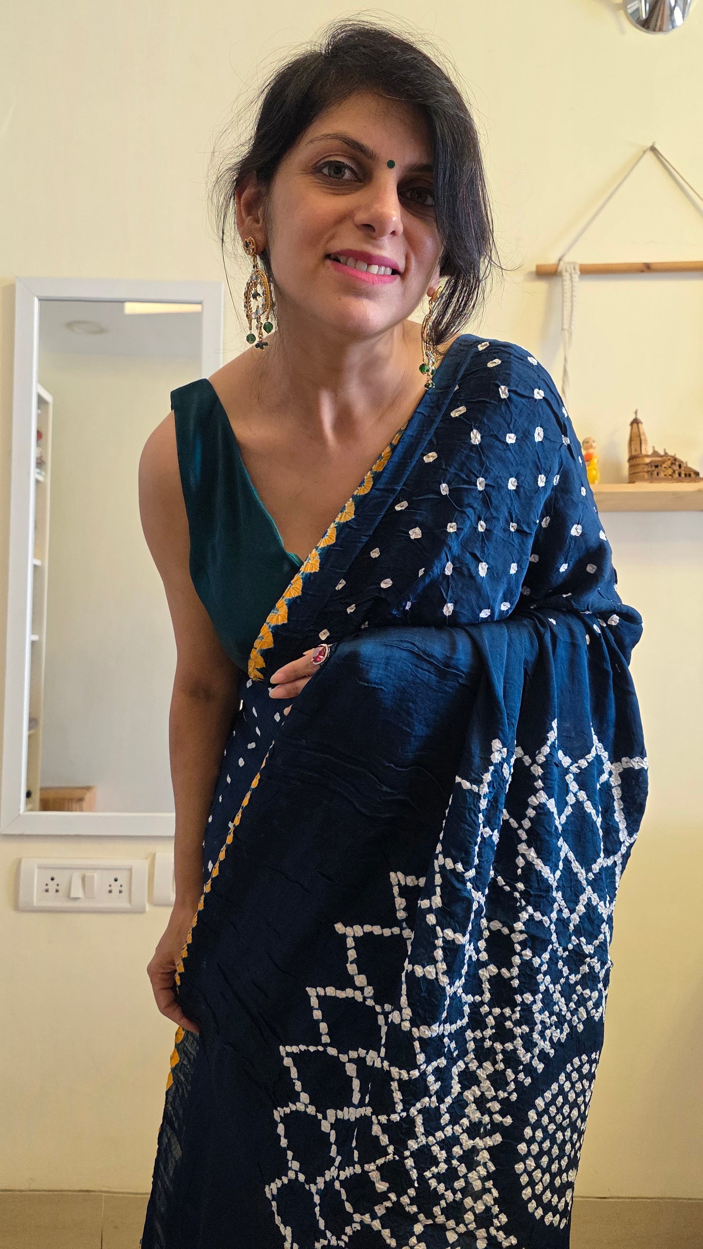 Boond|Blue Bandhej with Rasmandal Pallu