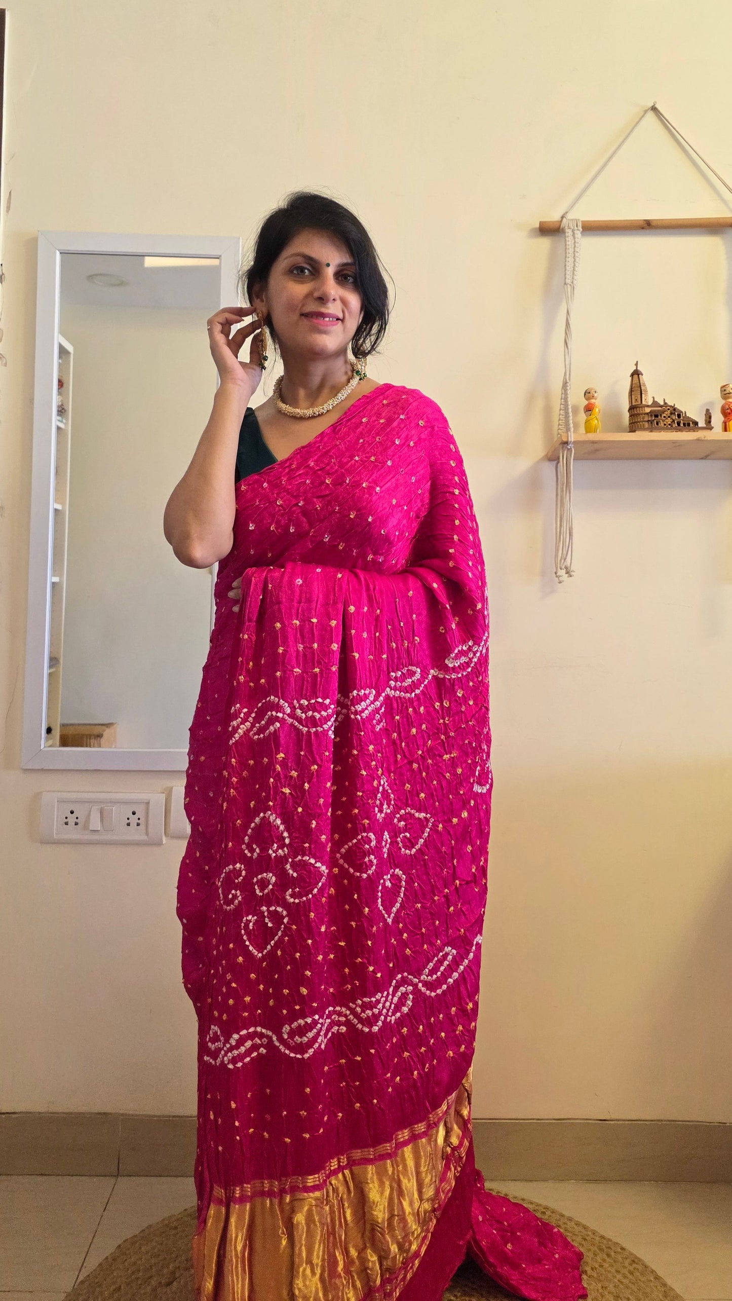 Boond | Pink Bandhej with Tissue pallu