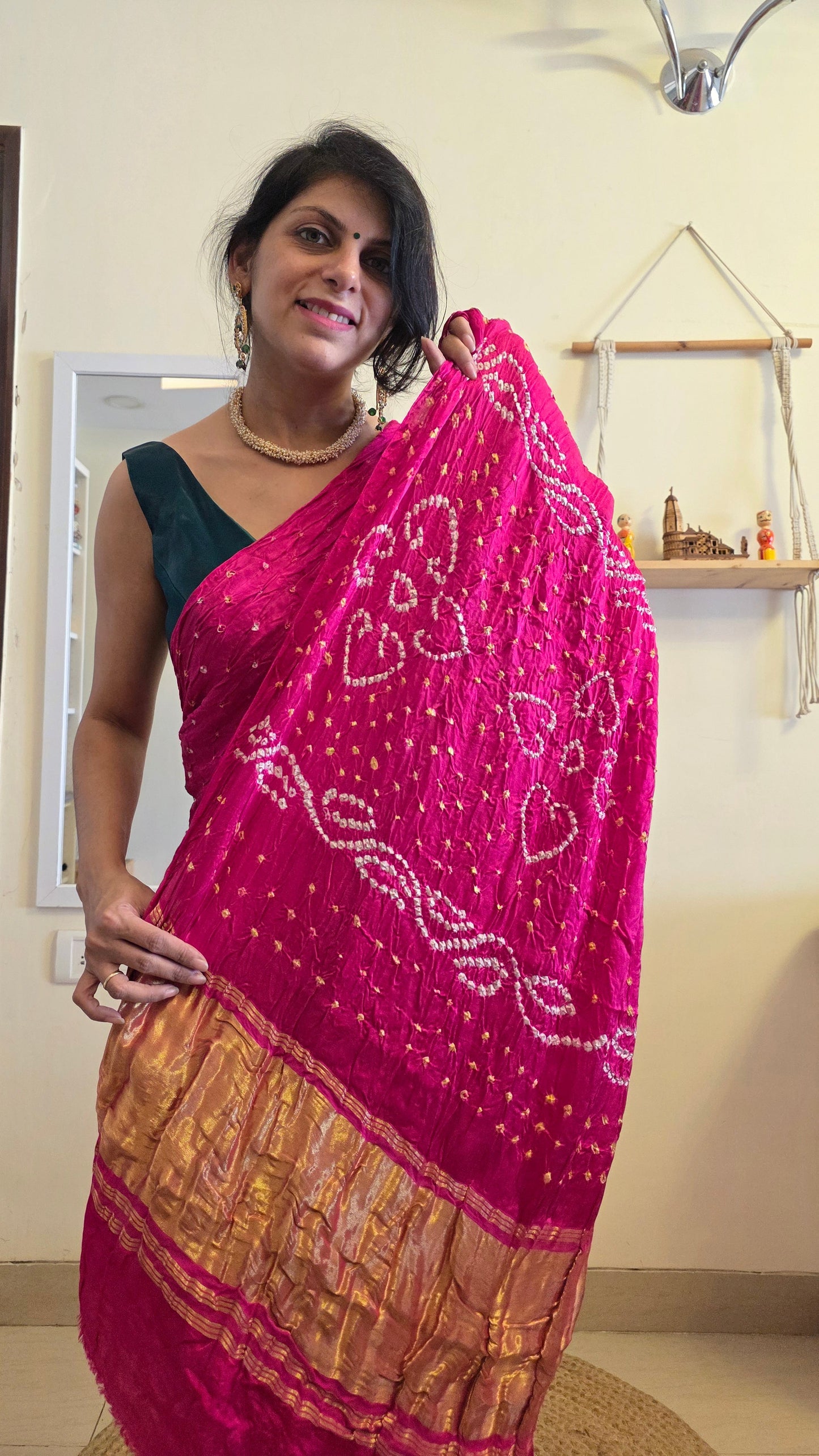 Boond | Pink Bandhej with Tissue pallu